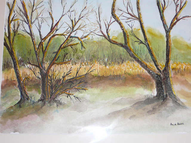 Watercolors Of Trees. Winter Glow, Watercolor, 17quot; x